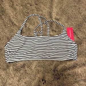 Blue and white striped bikini top